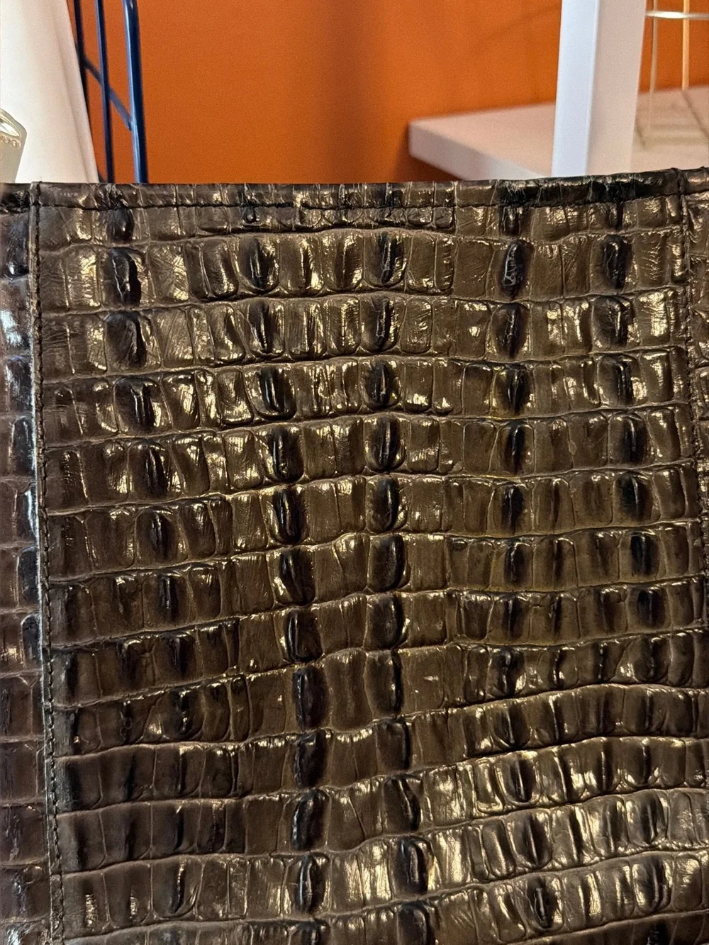 BRAHMIN Brown Croc-Embossed Leather Crossbody with Tassel Charm